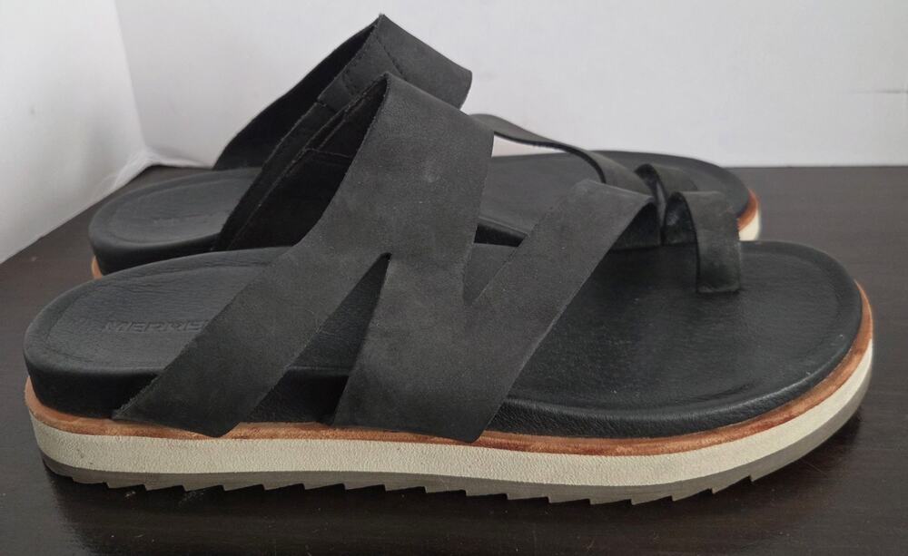 Merrell Juno Wrap Sandals Womens 10 Black Leather Toe Loop Comfort Slide J000574